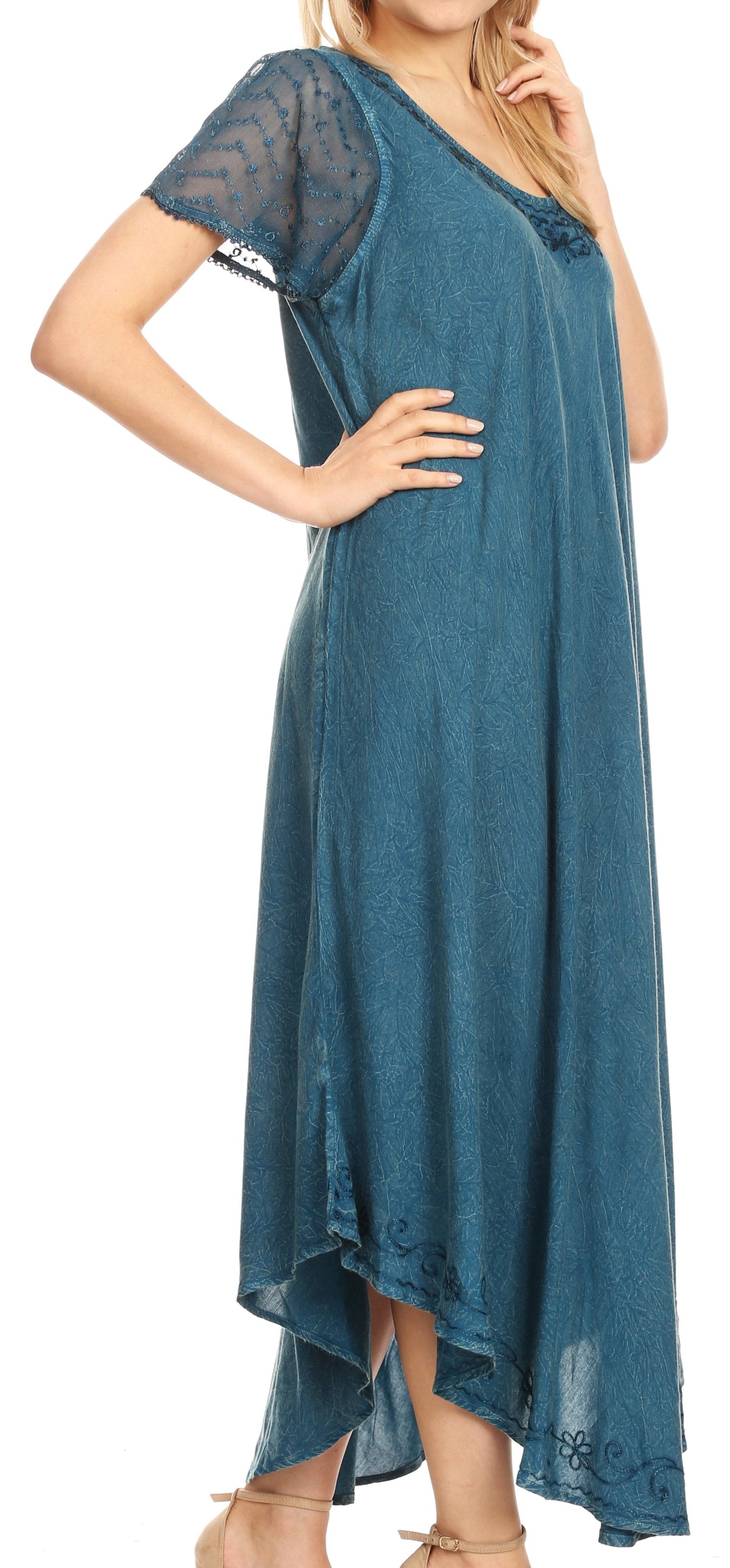 Sakkas Dalida Women's Short Sleeve Corset Tie dye Embroidered Flared Dress
