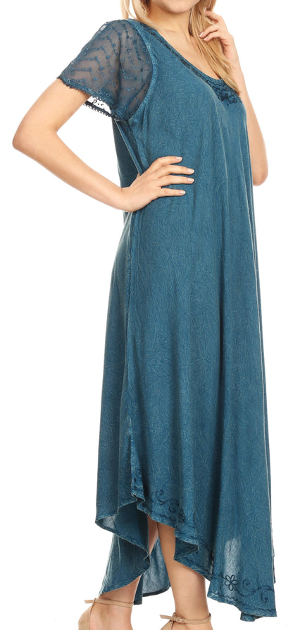 Sakkas Dalida Women's Short Sleeve Corset Tie dye Embroidered Flared Dress