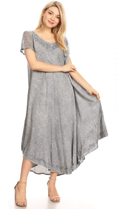Sakkas Dalida Women's Short Sleeve Corset Tie dye Embroidered Flared Dress