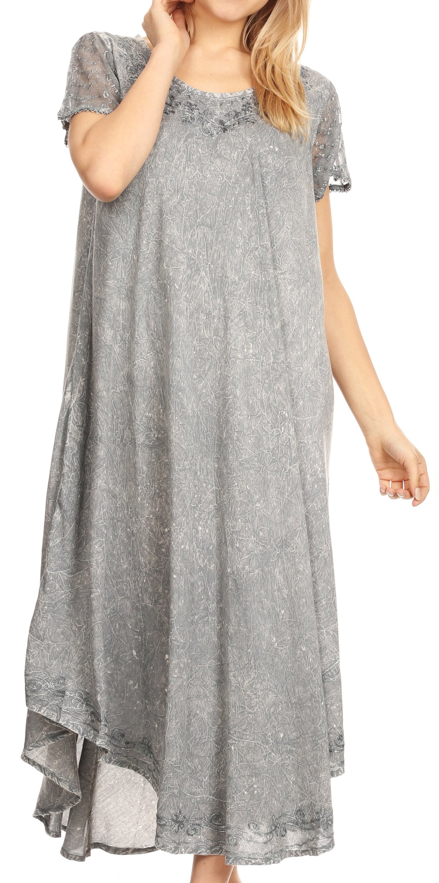Sakkas Dalida Women's Short Sleeve Corset Tie dye Embroidered Flared Dress