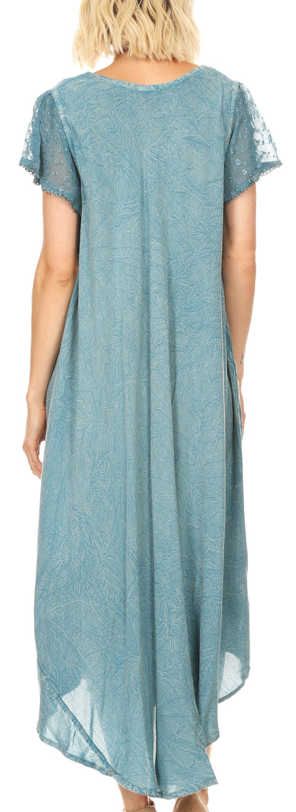 Sakkas Dalida Women's Short Sleeve Corset Tie dye Embroidered Flared Dress