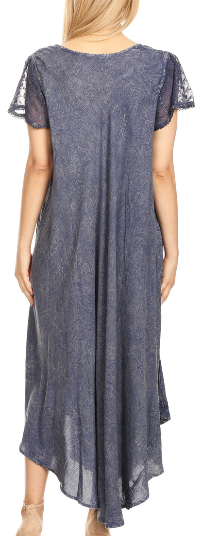 Sakkas Dalida Women's Short Sleeve Corset Tie dye Embroidered Flared Dress