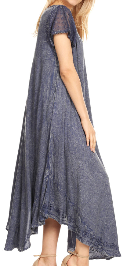 Sakkas Dalida Women's Short Sleeve Corset Tie dye Embroidered Flared Dress