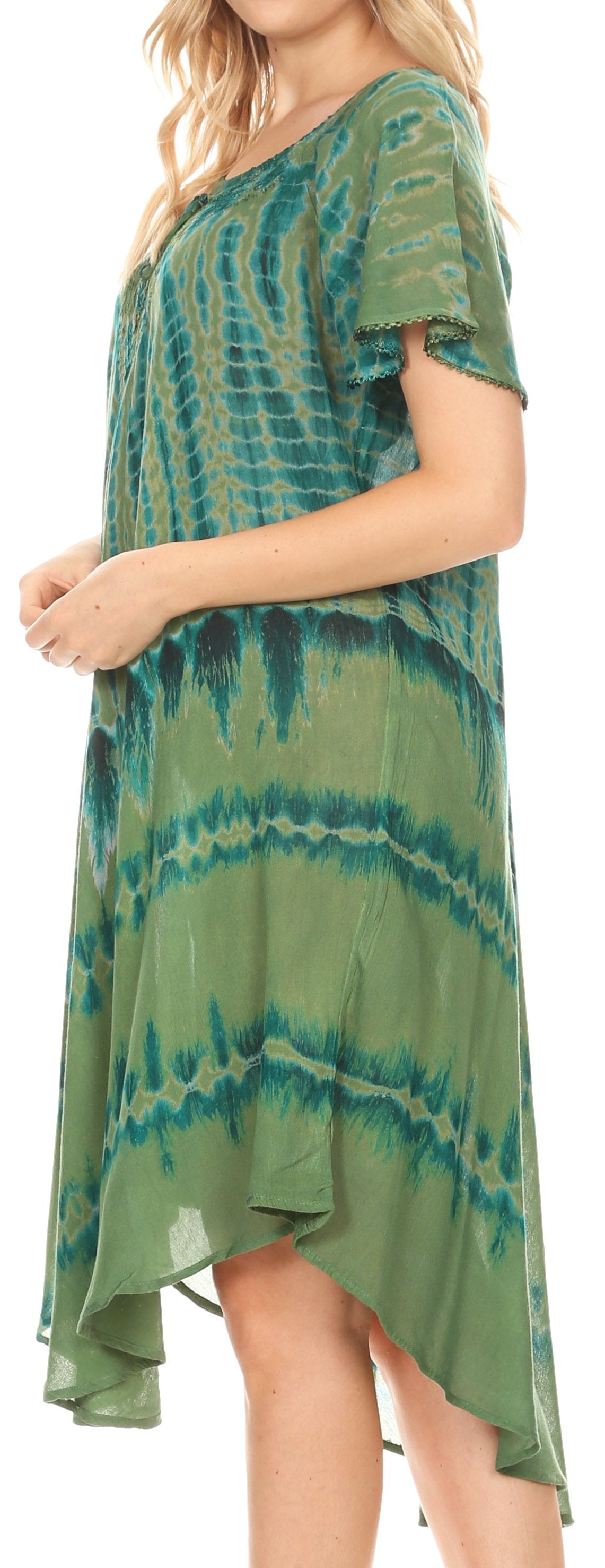 Sakkas Dalida Women's Short Sleeve Corset Tie dye Embroidered Flared Dress