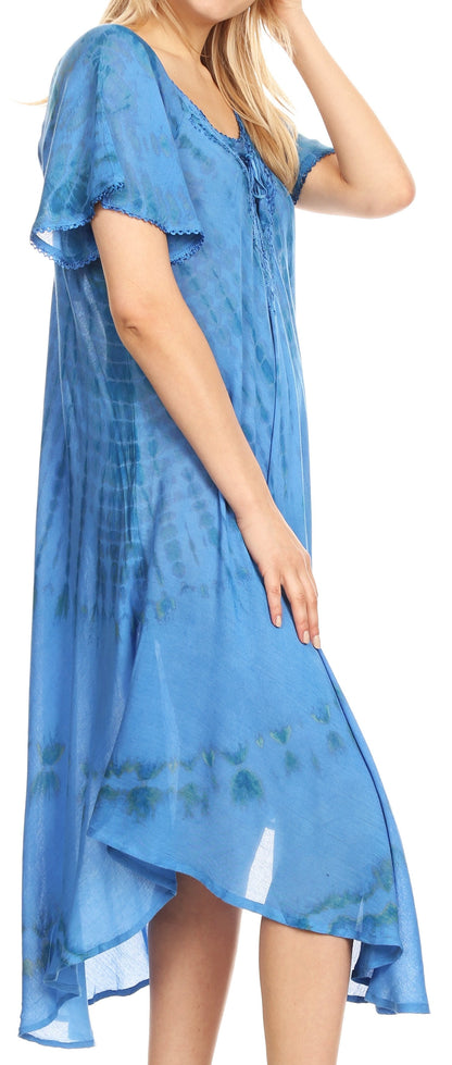 Sakkas Dalida Women's Short Sleeve Corset Tie dye Embroidered Flared Dress
