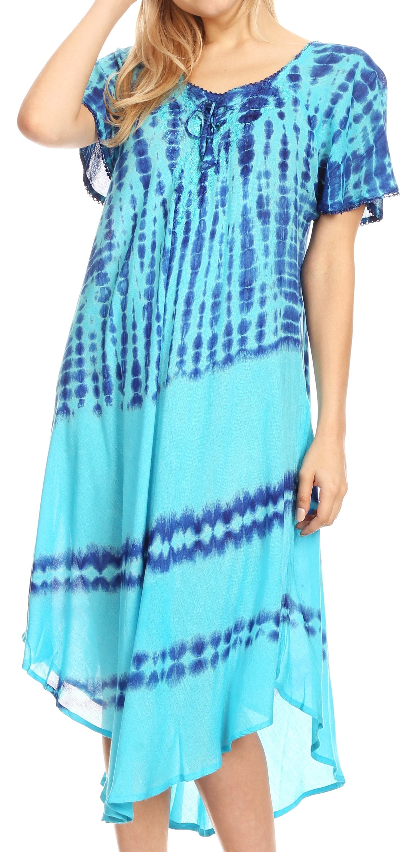 Sakkas Dalida Women's Short Sleeve Corset Tie dye Embroidered Flared Dress