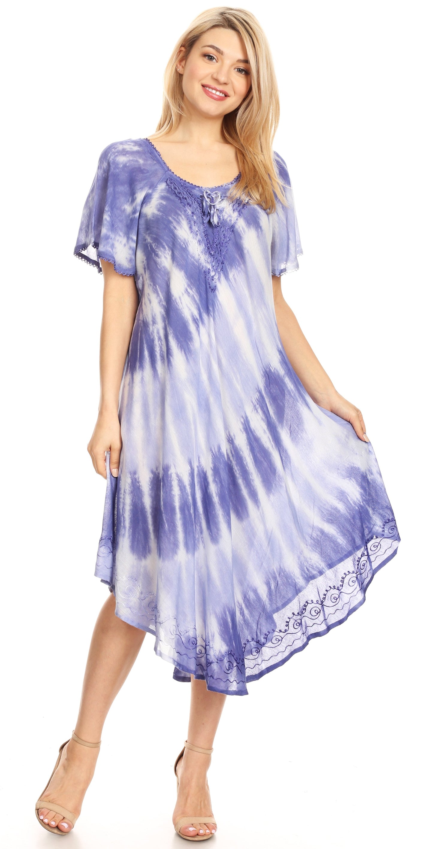 Sakkas Dalida Women's Short Sleeve Corset Tie dye Embroidered Flared Dress
