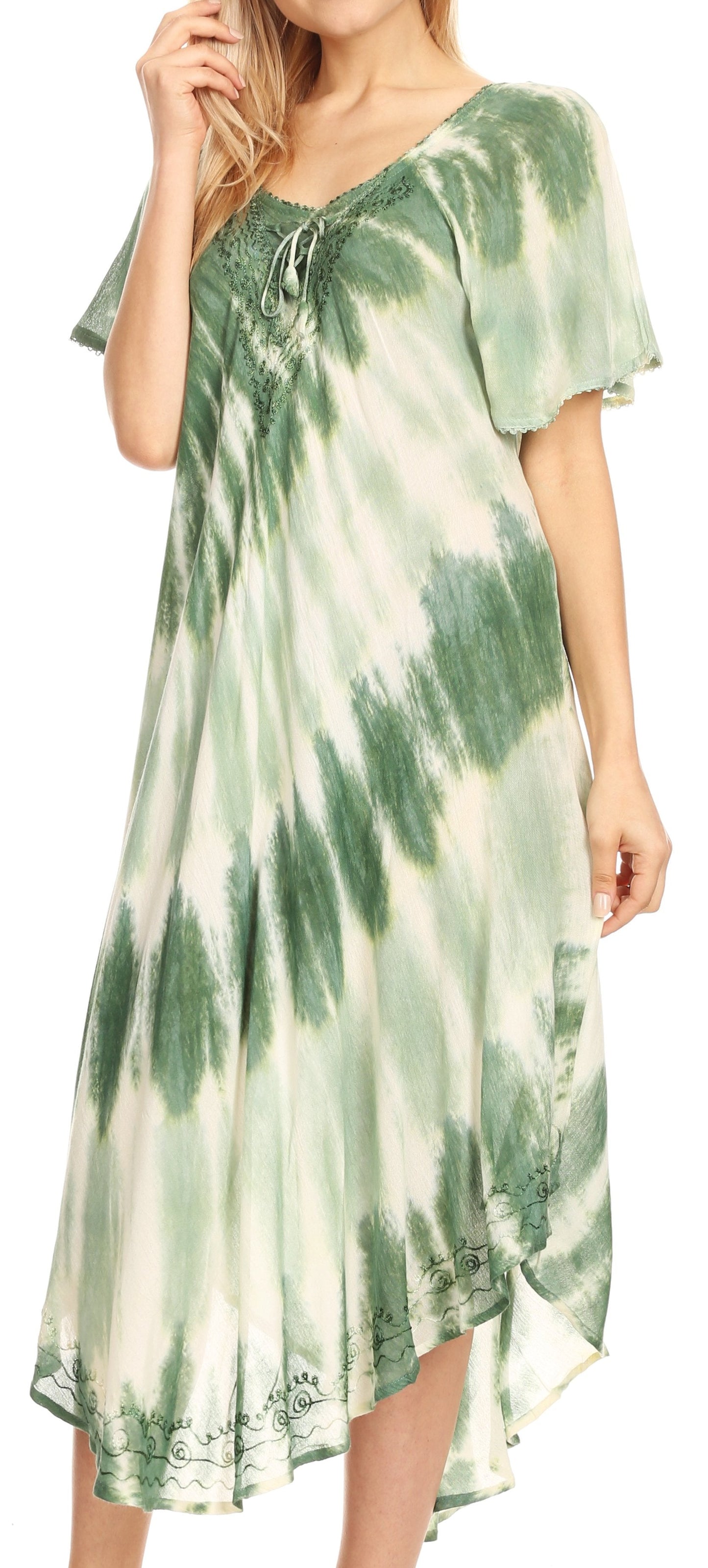 Sakkas Dalida Women's Short Sleeve Corset Tie dye Embroidered Flared Dress