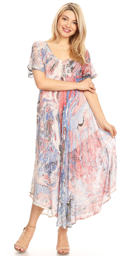 Sakkas Dalida Women's Short Sleeve Corset Tie dye Embroidered Flared Dress