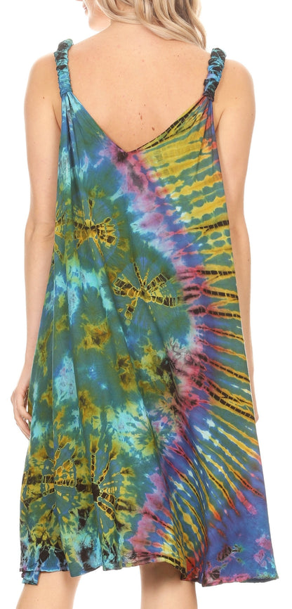 Sakkas Rute Women's Sleeveless V-neck Ruched Flared Loose Midi Summer Casual Dress
