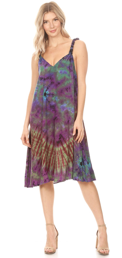 Sakkas Rute Women's Sleeveless V-neck Ruched Flared Loose Midi Summer Casual Dress
