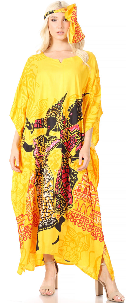 Sakkas Mera Women's Long Loose Short Sleeve Summer Casual Caftan Kaftan Dress