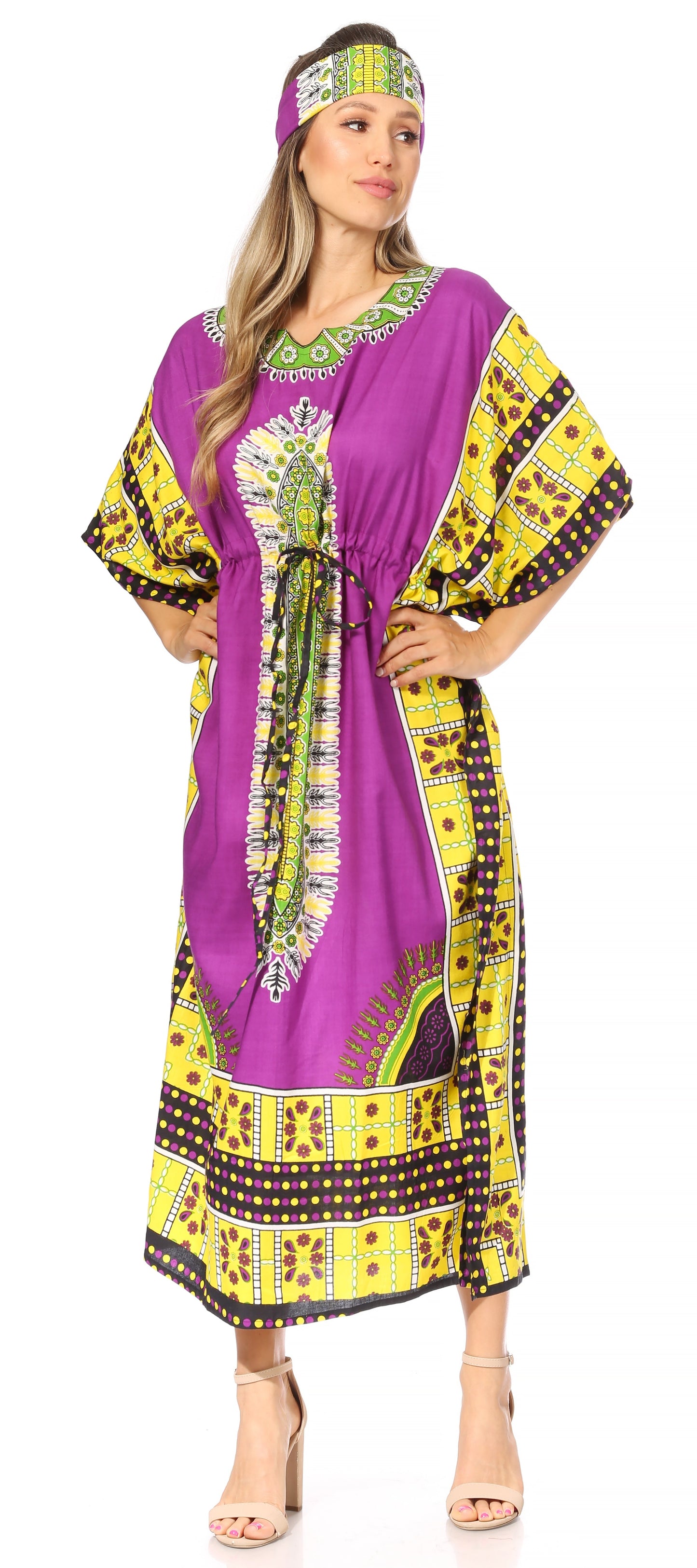 Sakkas Mera Women's Long Loose Short Sleeve Summer Casual Caftan Kaftan Dress