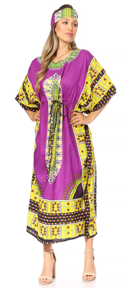 Sakkas Mera Women's Long Loose Short Sleeve Summer Casual Caftan Kaftan Dress