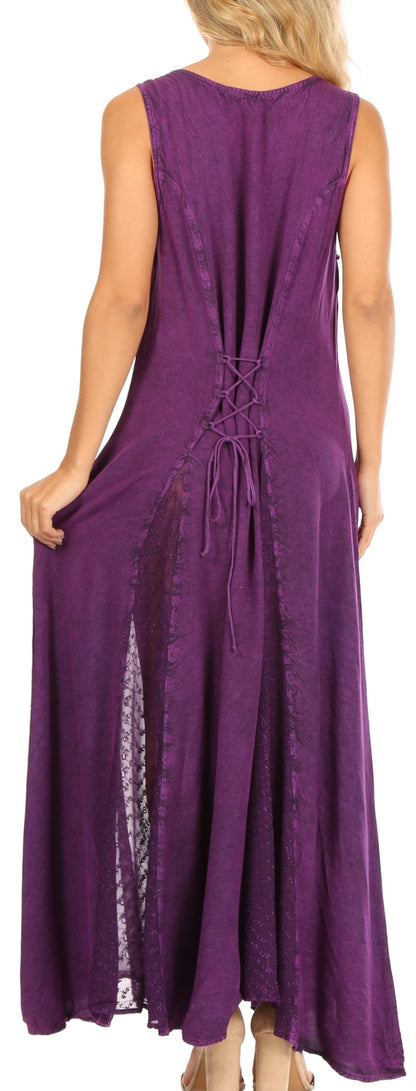 Sakkas Diana Women's Maxi Sleeveless Stonewashed Long Boho Casual Dress Rayon