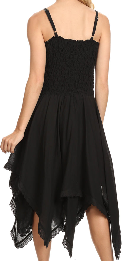 Sakkas Ella Smocked Bodice Spaghetti Strap Double Layered Dress