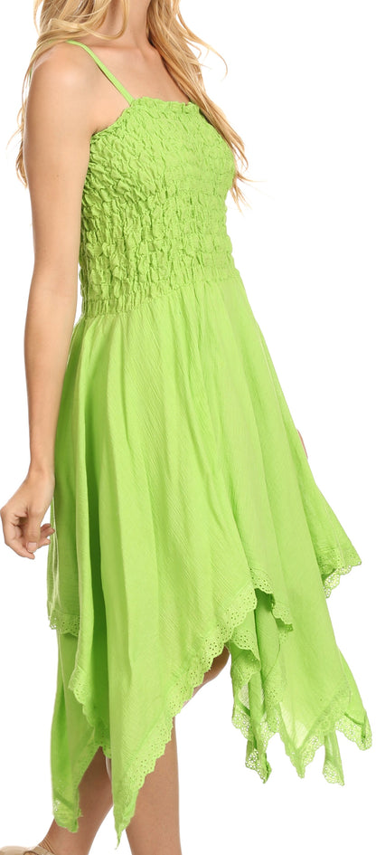 Sakkas Ella Smocked Bodice Spaghetti Strap Double Layered Dress