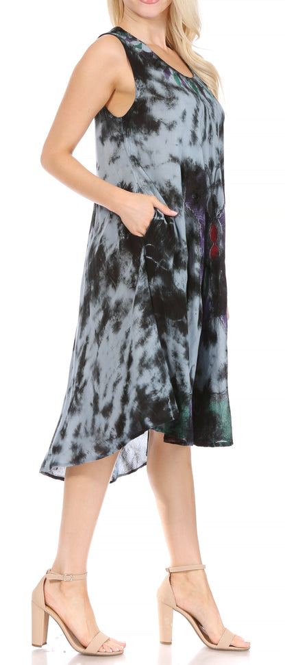 Sakkas Butterfly Tie Dye Tank Sheath Caftan Mid Length Dress