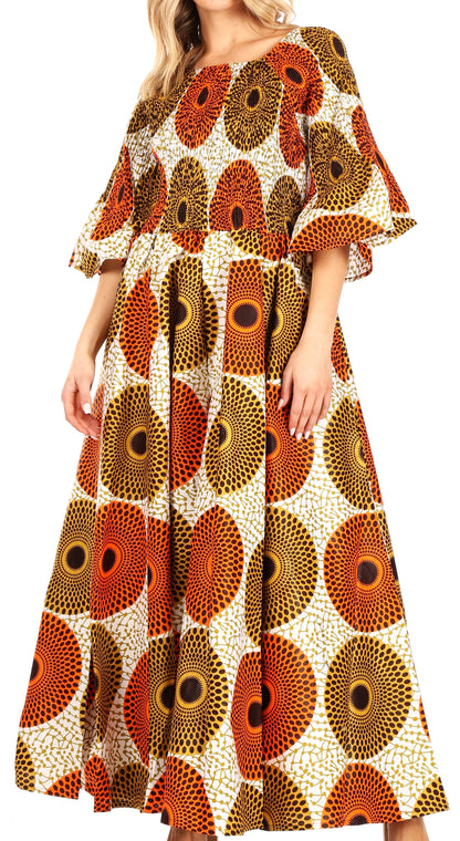 Sakkas Ina Women's African Ankara Print Wide Leg Jumpsuit Dress Of the Shoulder