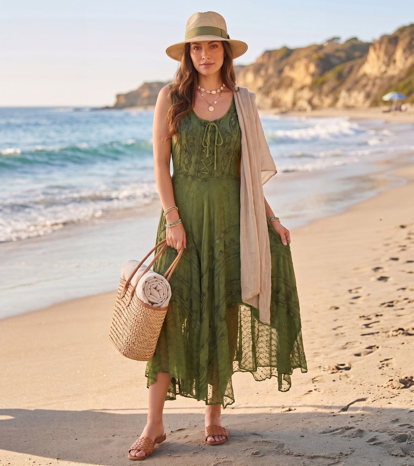 Sakkas Kevina Stonewashed Rayon Embroidered Dress