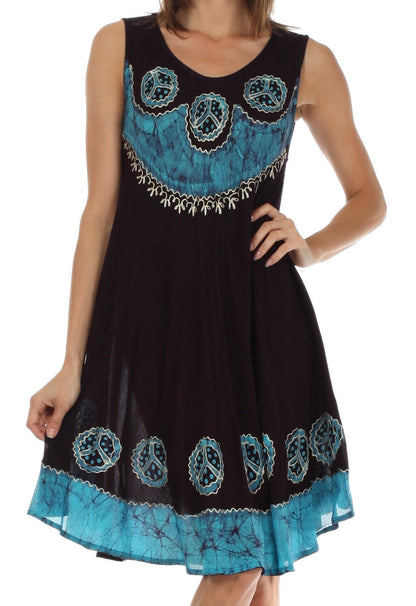 Sakkas Batik Peace Caftan Tank Dress / Cover Up