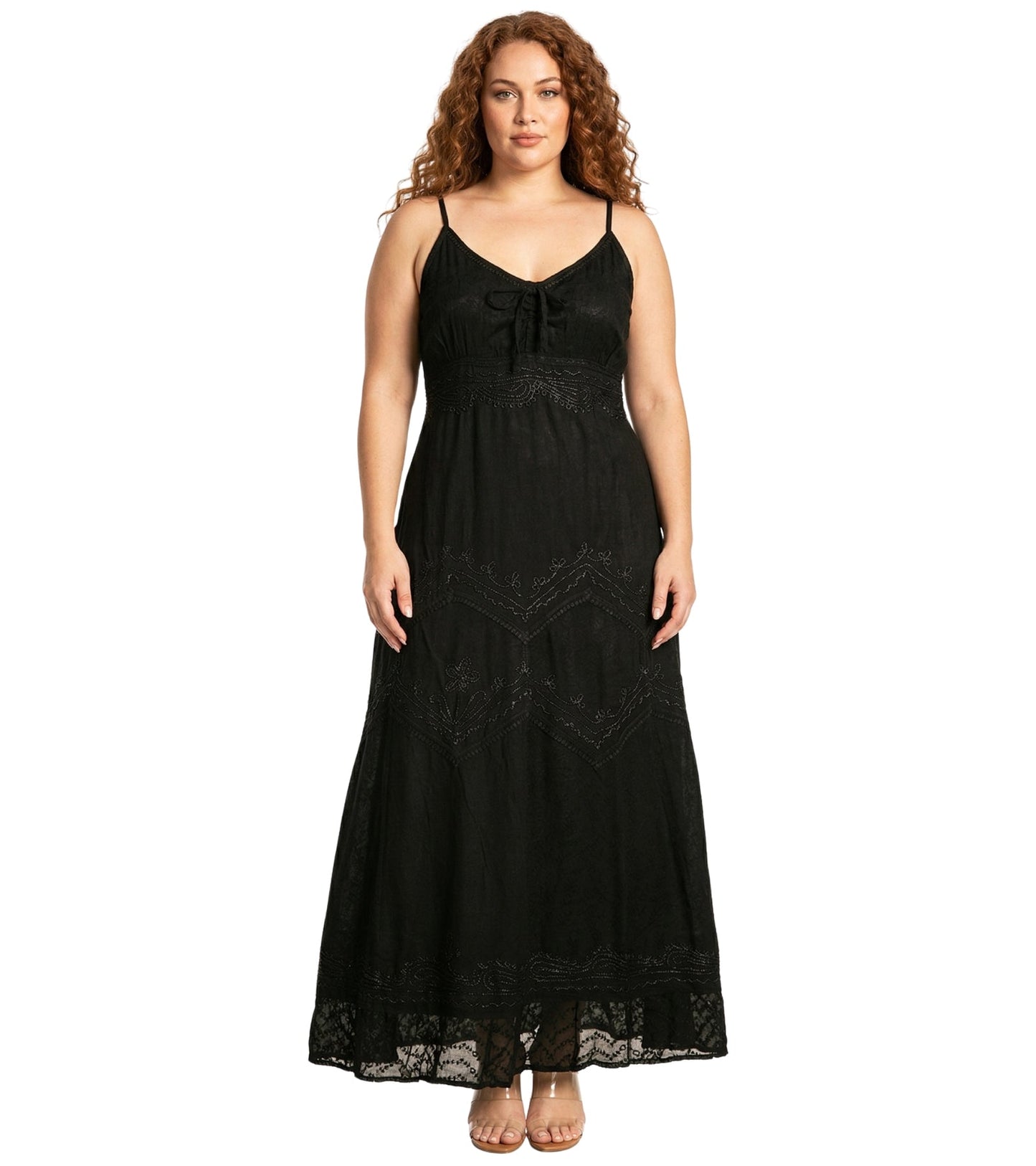 Sakkas Stonewashed Rayon Embroidered Adjustable Spaghetti Straps Long Dress