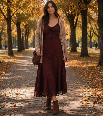 Sakkas Stonewashed Rayon Embroidered Adjustable Spaghetti Straps Long Dress