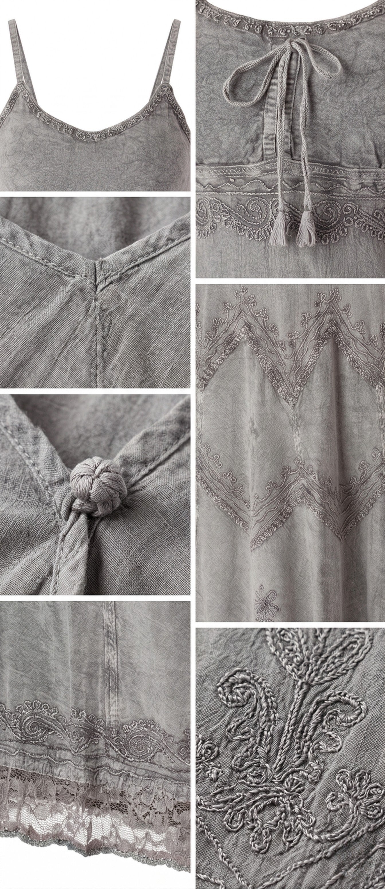 Sakkas Stonewashed Rayon Embroidered Adjustable Spaghetti Straps Long Dress