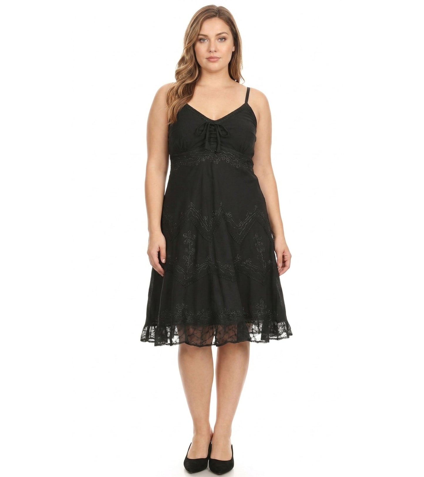 Sakkas Stonewashed Rayon Adjustable Spaghetti Straps Mid Length Dress