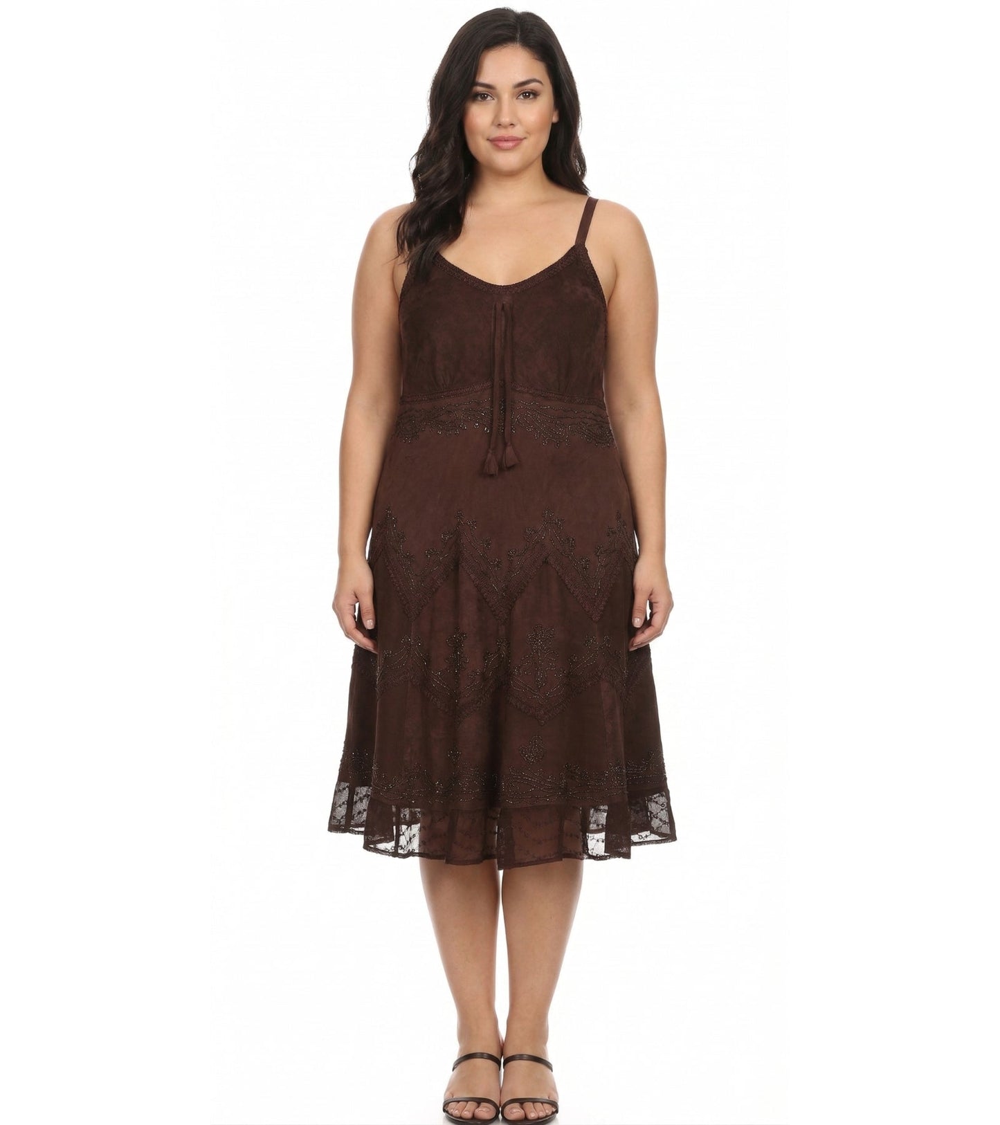 Sakkas Stonewashed Rayon Adjustable Spaghetti Straps Mid Length Dress