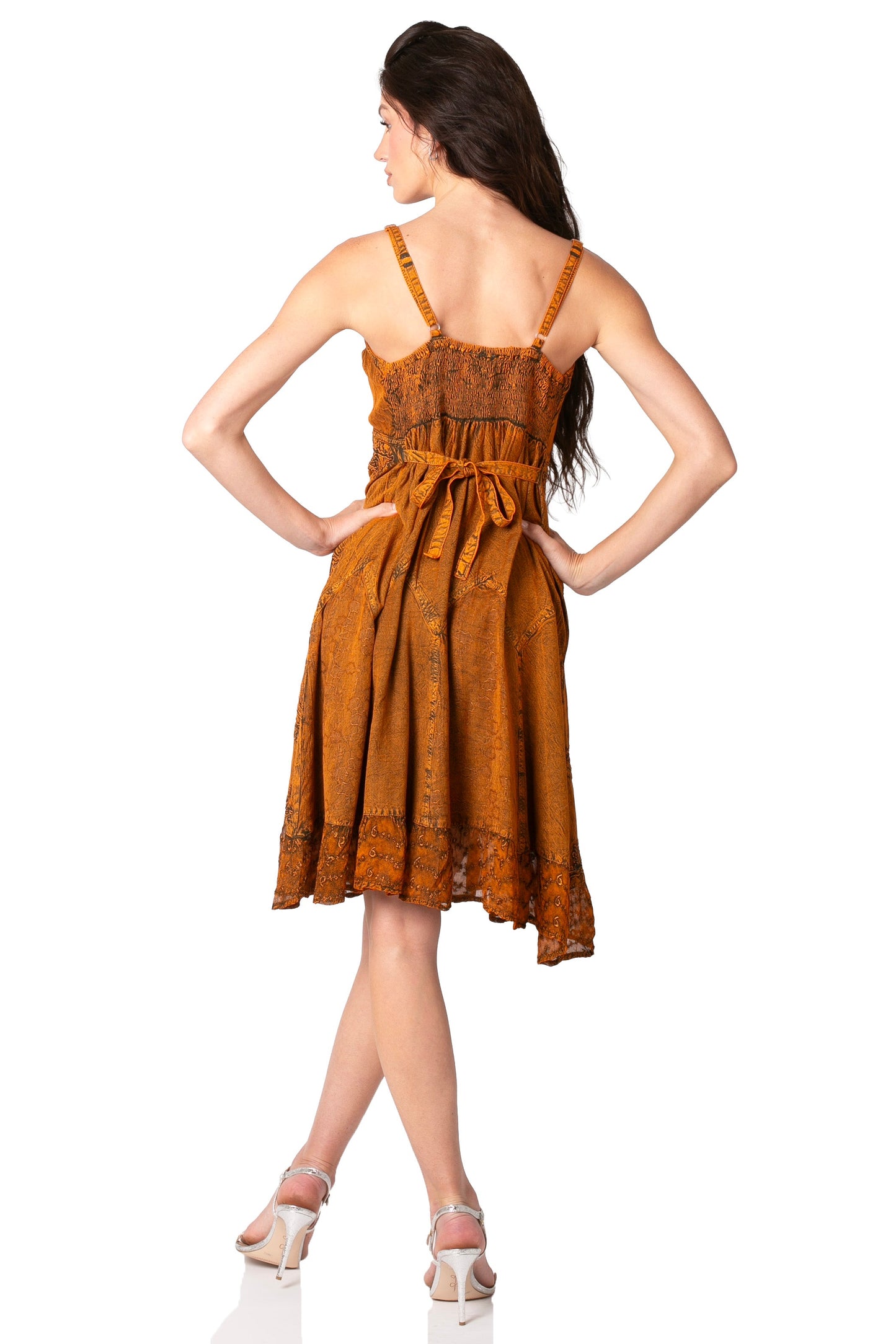 Sakkas Stonewashed Rayon Adjustable Spaghetti Straps Mid Length Dress