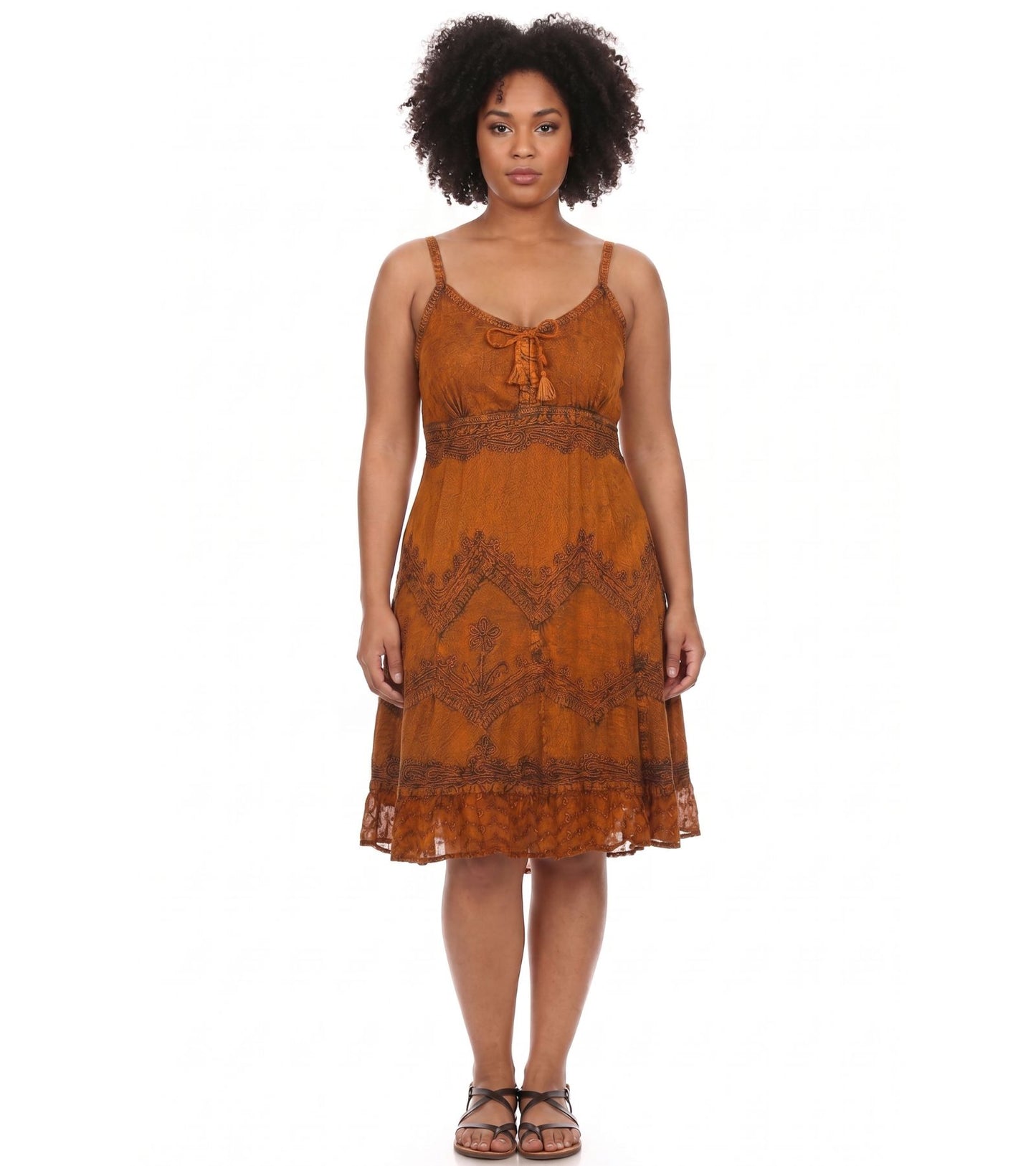 Sakkas Stonewashed Rayon Adjustable Spaghetti Straps Mid Length Dress