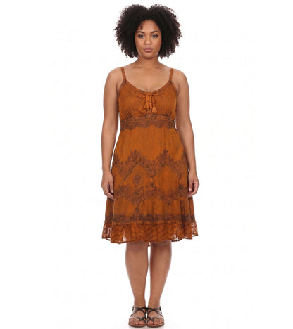 Sakkas Stonewashed Rayon Adjustable Spaghetti Straps Mid Length Dress