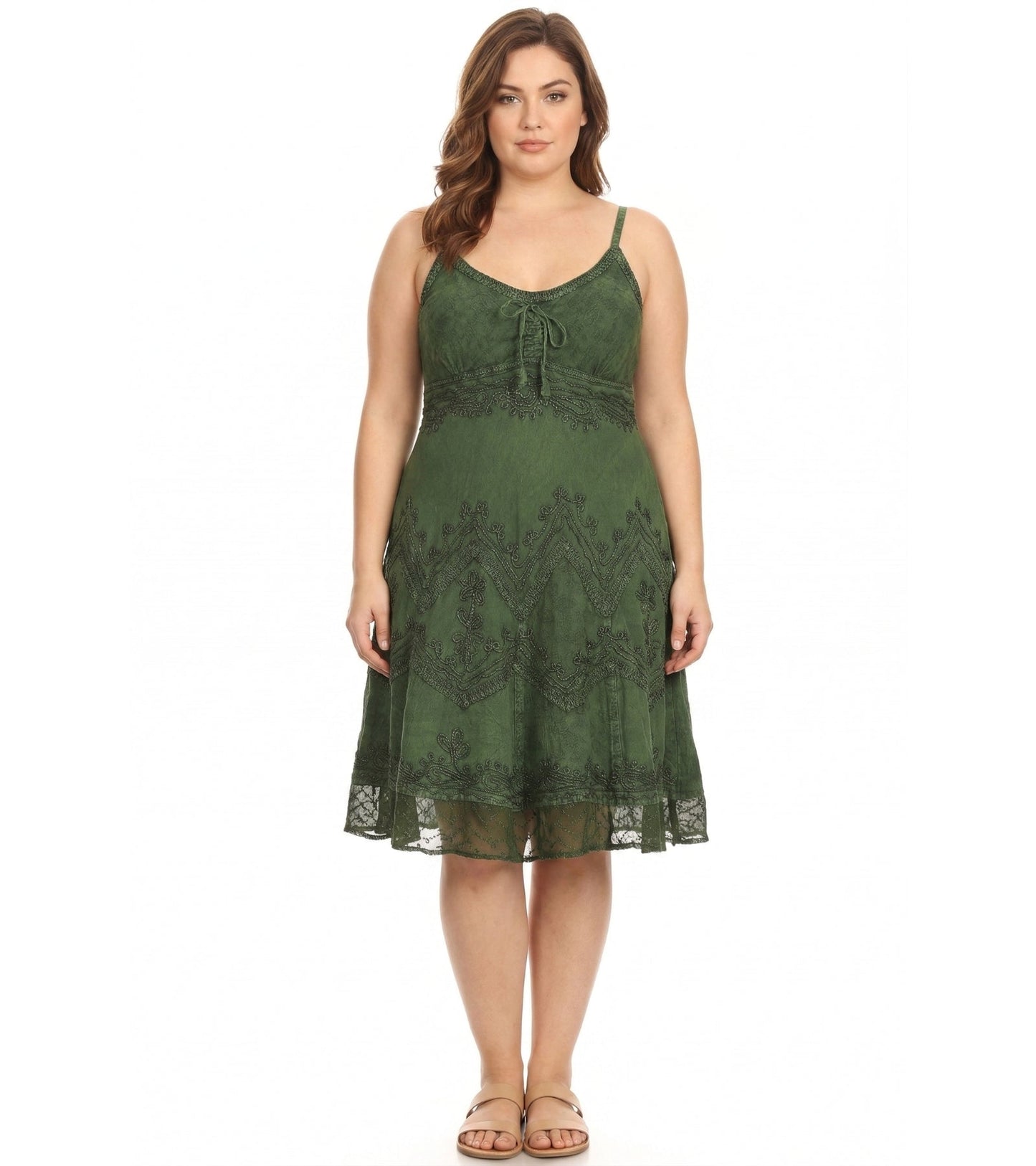 Sakkas Stonewashed Rayon Adjustable Spaghetti Straps Mid Length Dress