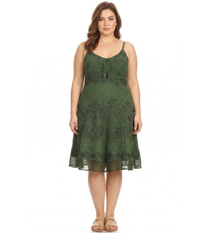 Sakkas Stonewashed Rayon Adjustable Spaghetti Straps Mid Length Dress