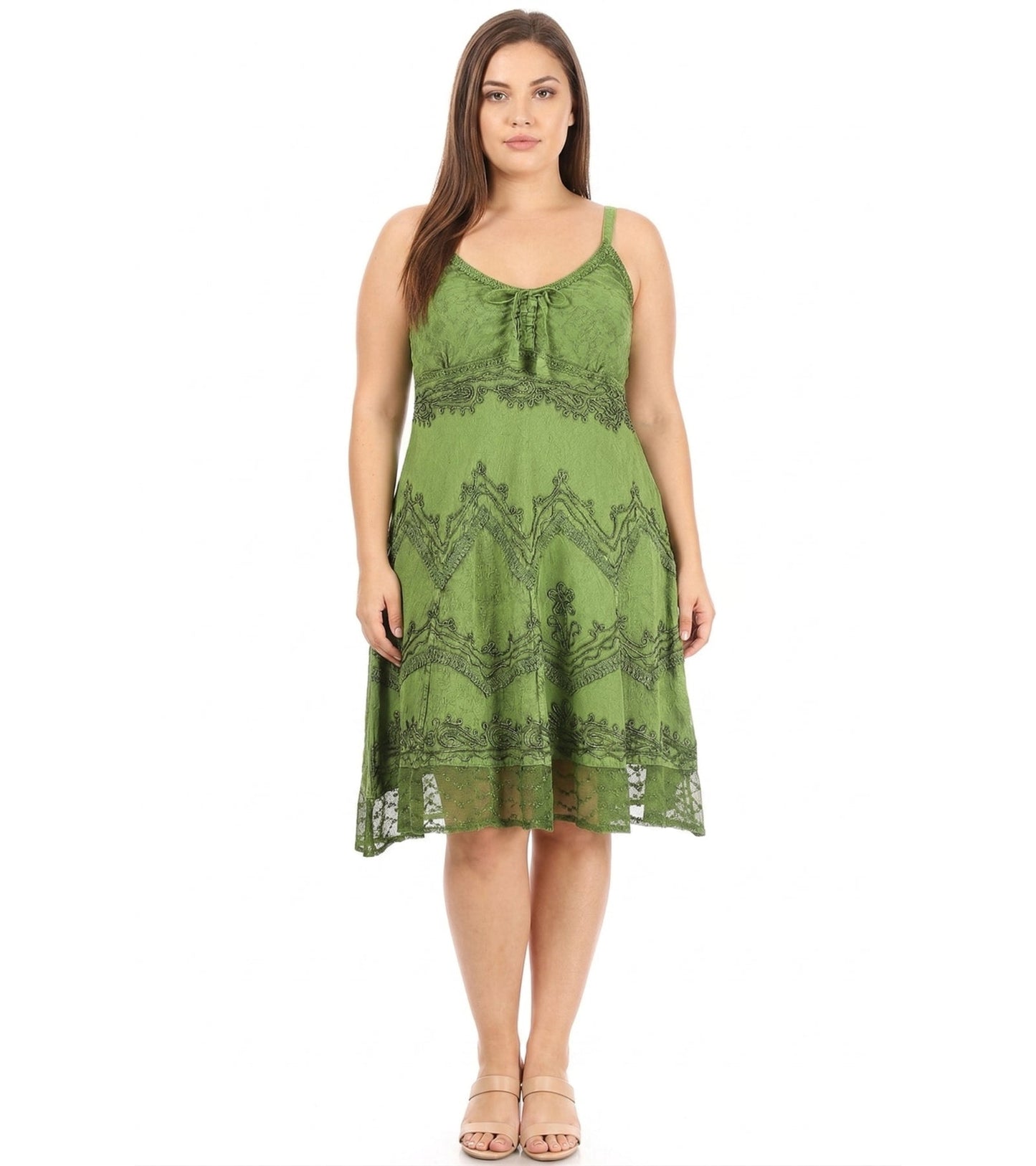 Sakkas Stonewashed Rayon Adjustable Spaghetti Straps Mid Length Dress