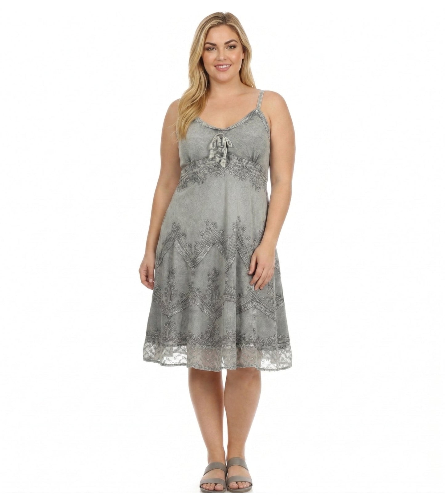 Sakkas Stonewashed Rayon Adjustable Spaghetti Straps Mid Length Dress