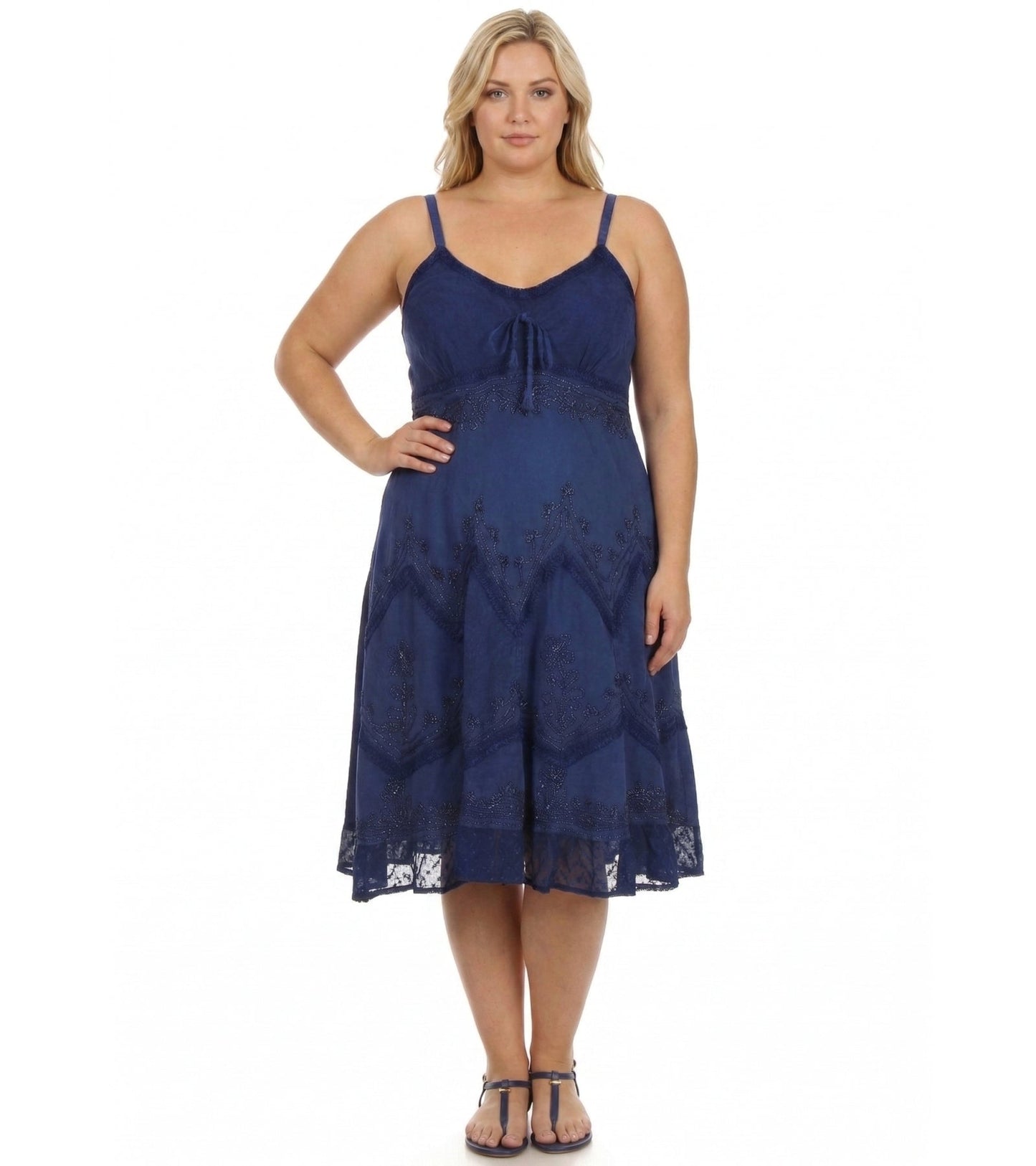 Sakkas Stonewashed Rayon Adjustable Spaghetti Straps Mid Length Dress