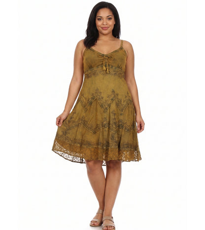 Sakkas Stonewashed Rayon Adjustable Spaghetti Straps Mid Length Dress