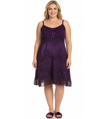 Sakkas Stonewashed Rayon Adjustable Spaghetti Straps Mid Length Dress