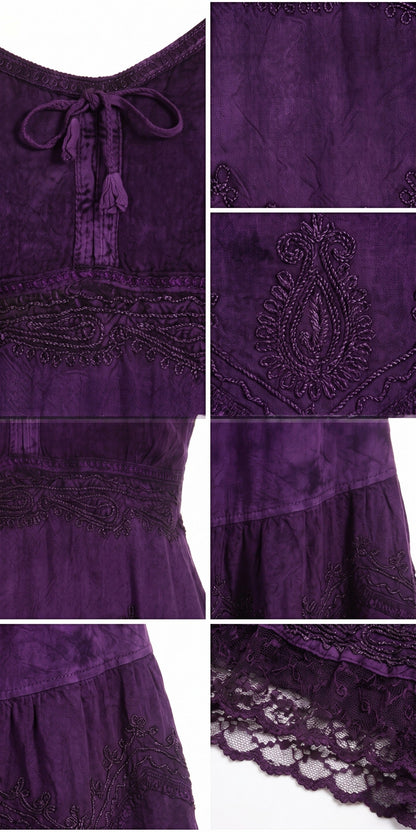 Sakkas Stonewashed Rayon Adjustable Spaghetti Straps Mid Length Dress