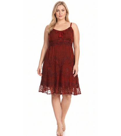 Sakkas Stonewashed Rayon Adjustable Spaghetti Straps Mid Length Dress