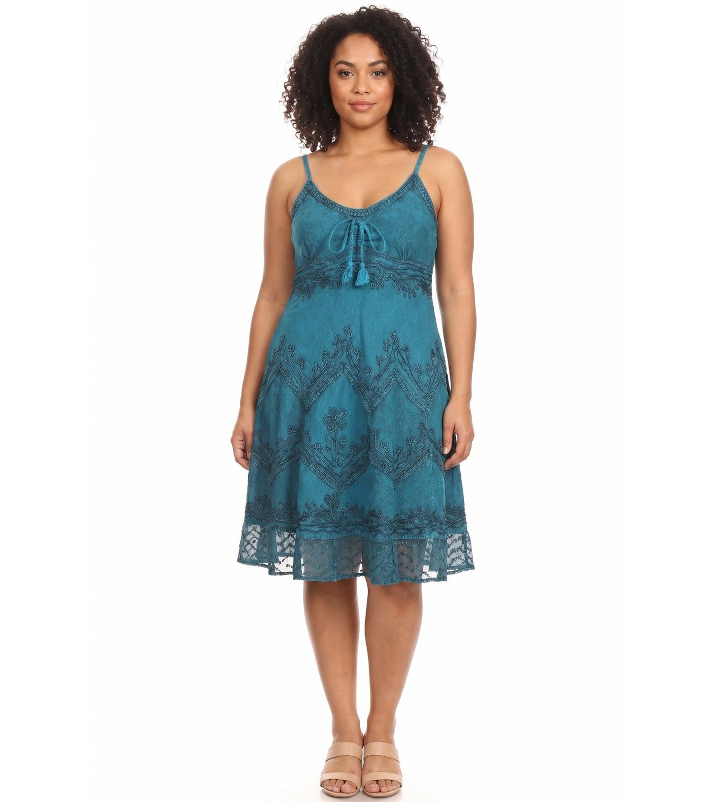 Sakkas Stonewashed Rayon Adjustable Spaghetti Straps Mid Length Dress