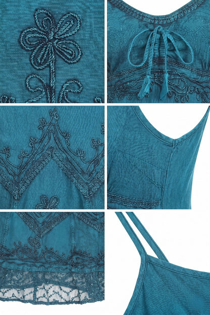 Sakkas Stonewashed Rayon Adjustable Spaghetti Straps Mid Length Dress