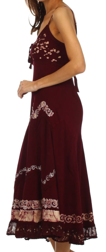 Sakkas Luna Batik Embroidered Adjustable Spaghetti Strap Dress