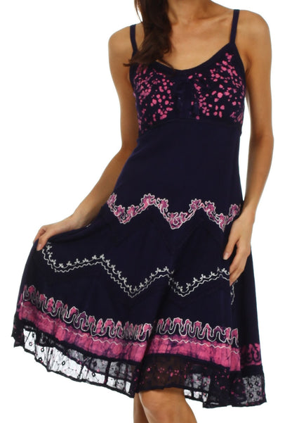 Sakkas Jolie Batik Embroidered Adjustable Spaghetti Strap Dress