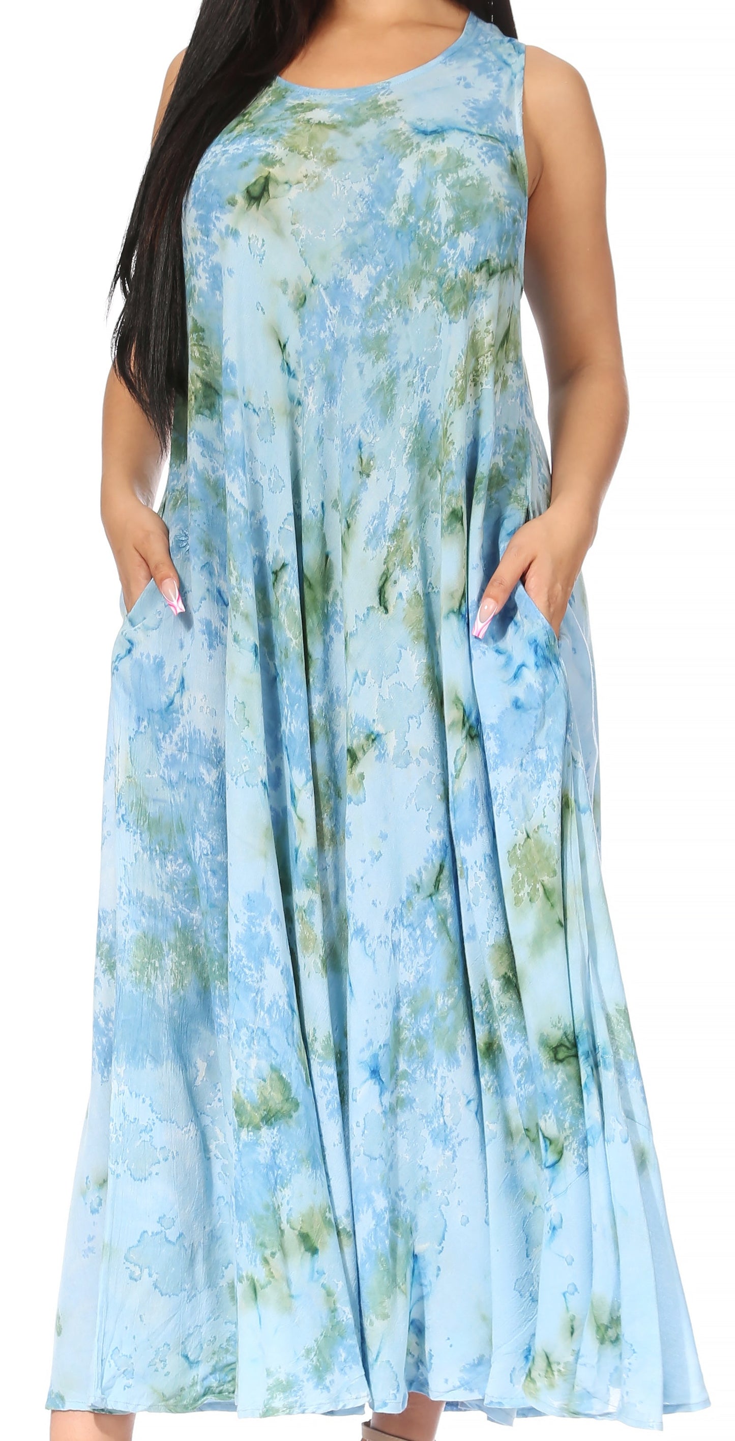 Sakkas Liza Women's Sleeveless Maxi Caftan Dress for Casual Summer Wear with Bohemian Flair and Handy Pockets