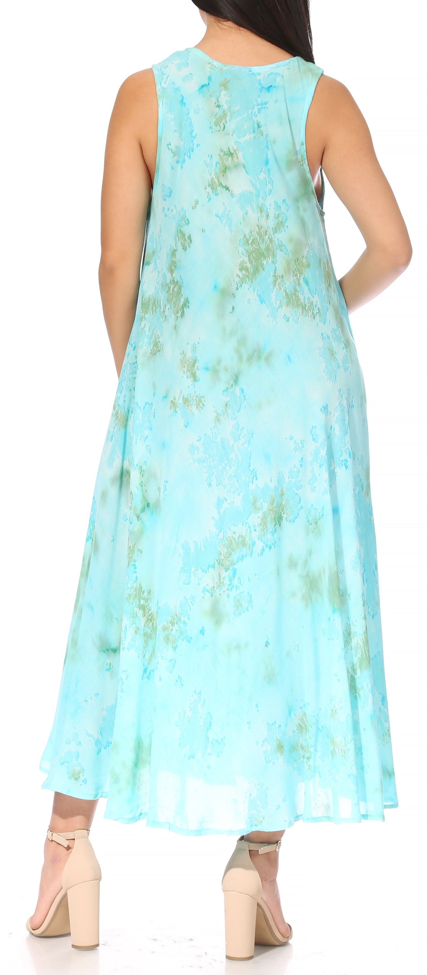 Sakkas Liza Women's Sleeveless Maxi Caftan Dress for Casual Summer Wear with Bohemian Flair and Handy Pockets