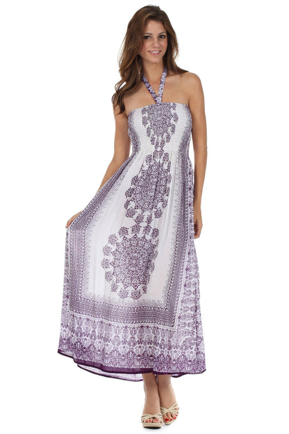 Sakkas Mehndi Henna Smocked Bodice Maxi Dress