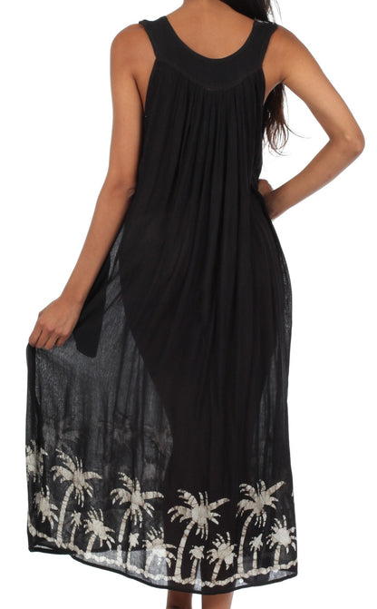 Sakkas Embroidered Palm Tree V-Neck Caftan Cotton Dress